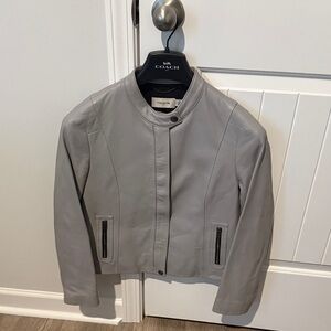 Coach Women's Light Gray Leather Jacket